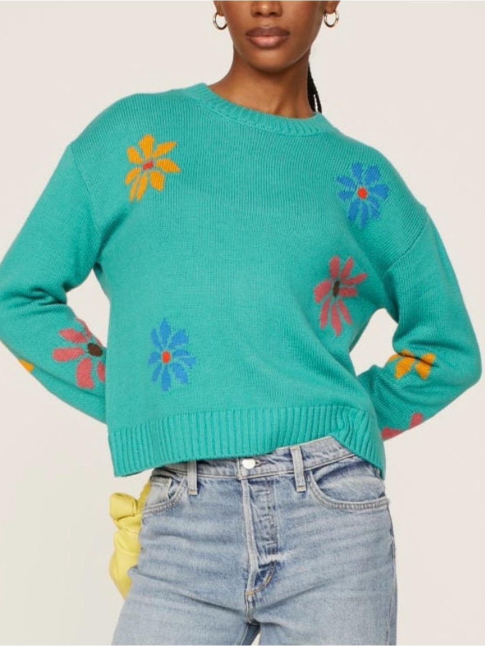 Rails Wool Blend Intarsia Floral Pullover Sweater Size Small